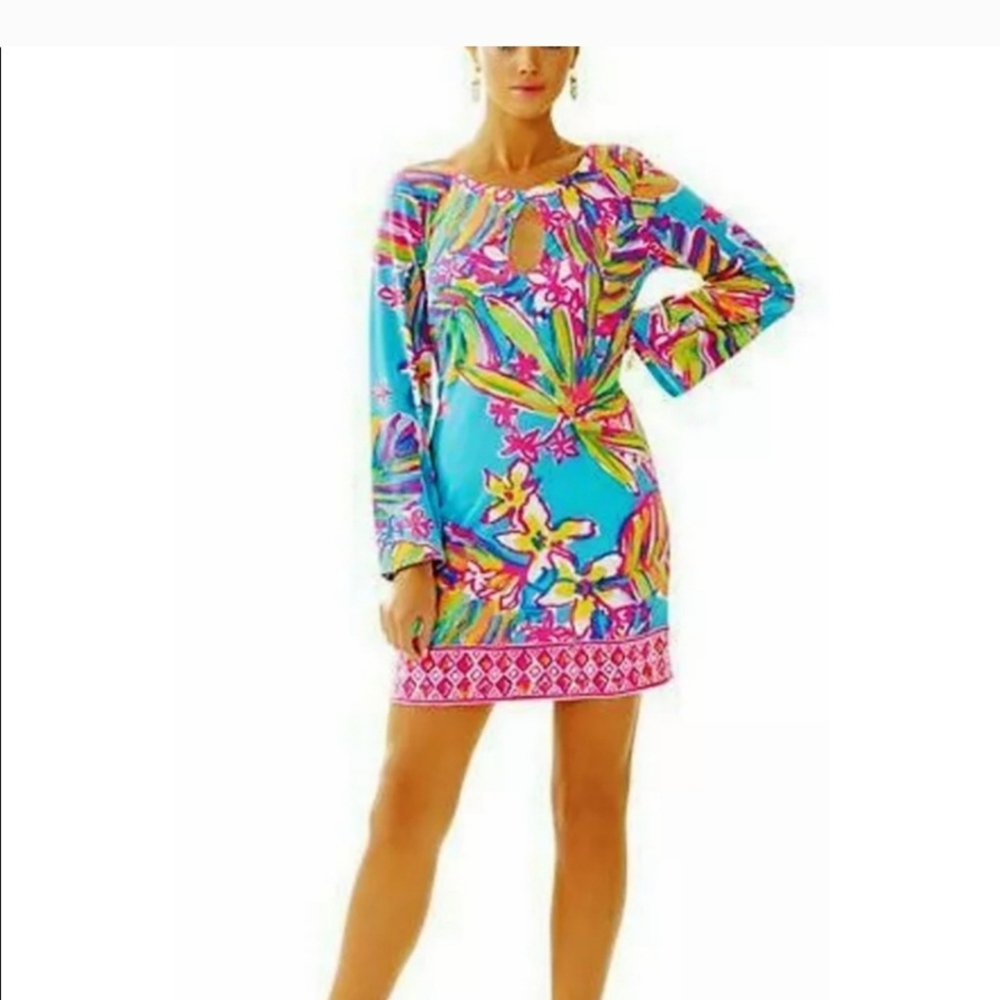 Lilly Pulitzer Fairfield Tunic Dress Sea Blue Summer Haze Size L